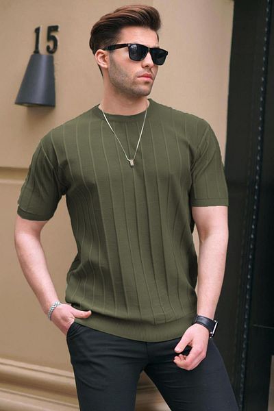 Madmext Khakifarbenes Herren-T-Shirt 5684