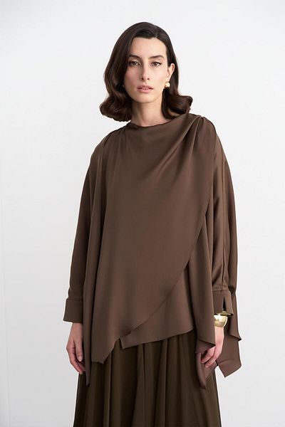 KADRİYE BAŞTÜRK Elina Silk Asymmetrical Shirt - Brown