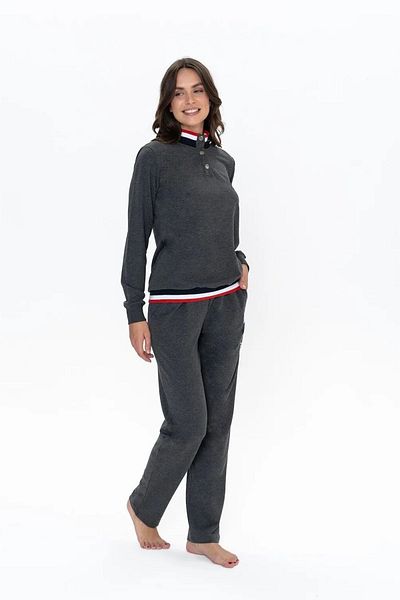 U.S. Polo Assn. U.S. Polo Assn. 20112 Women's Anthracite Melange Long Sleeve Stand Collar Pajama Set