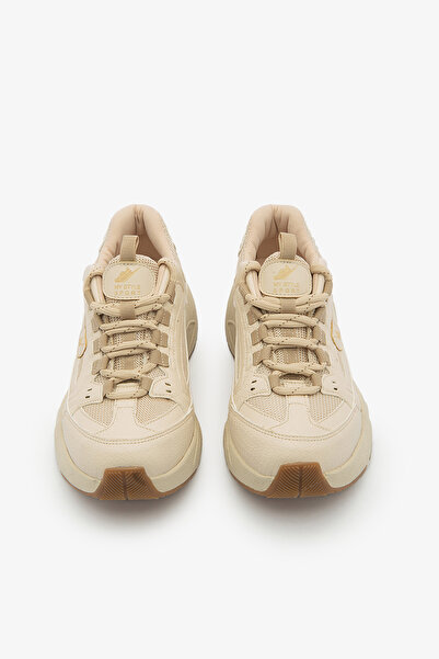 SAYL Bej Bağcıklı Hafif Kalın Taban Kadın Sneaker Spor Ayakkabı