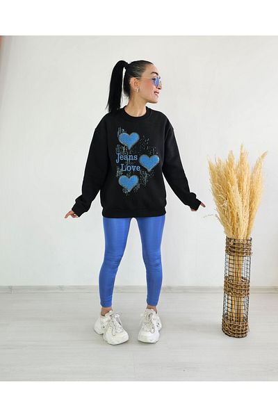 6 butik altı üstü butik Суитшърт с 3 нишки и рельефно принтиране на сърце