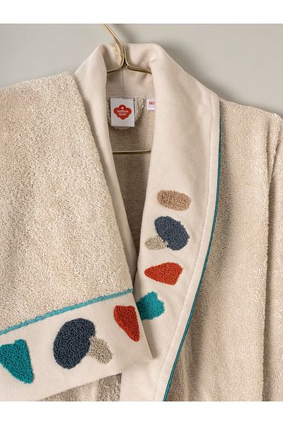 Cotton Box Σετ Οικογενειακό Μπουρνούζι Κεντημένο Puff Gaja Beige-Petrol