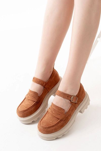 TB Terzi Bey 745-771 Tan Suede Women's Daily High-Sole Loafer Shoes