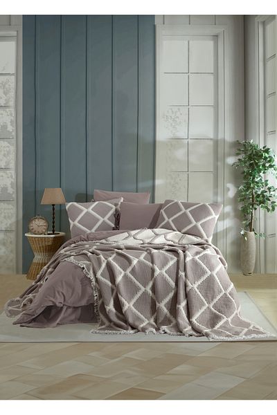 Dantela Garcia Beige Double Diamond Slice Bedspread and Duvet Cover Set