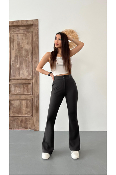 BİKELİFE Women's High Waist Lycra Stretchy Flared Leg Fabric Pants