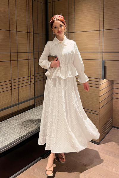 HILL HABB Pearl Buttoned Tasseled Linen Suit - - Shirt & Skirt Double Combination