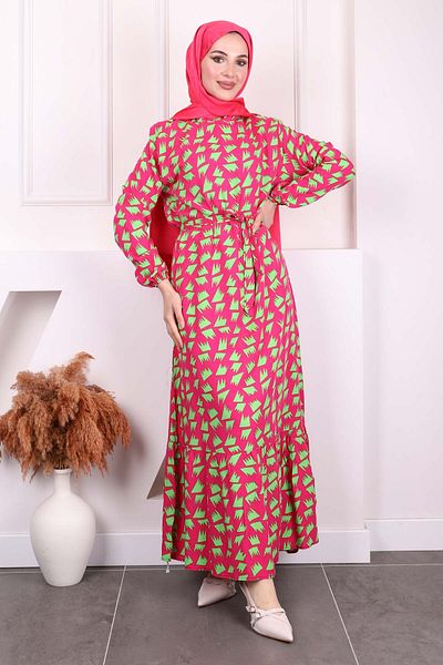 İmajButik Φούξια μοτίβο φούστα με στρώσεις Viscon φόρεμα