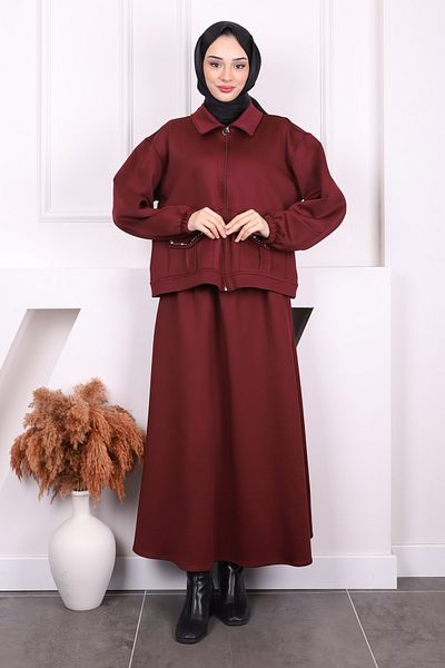 İmajButik Μπουφάν Claret Red με Σκουπάκι Φούστα