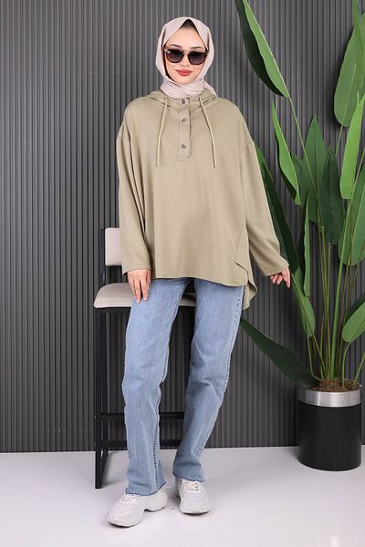 İmajButik Χακί Hooded Modal Oversize ιδρώτας