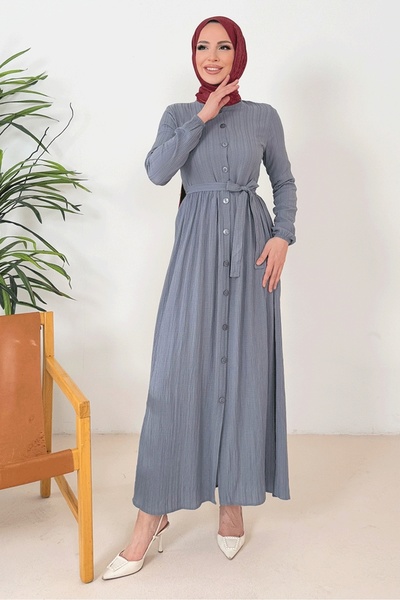 Bestenur Φόρεμα με ζώνη 1366 - Γκρι