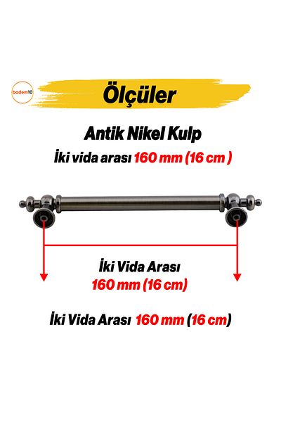Badem10 Metal otoman nichel antic 160 mm 16 cm mobilier bucătărie sertar dulap dulap mâner mâner