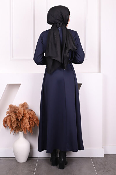 İmajButik Φόρεμα κατάδυσης με μπλε ναυτικό με ζώνη μέσης