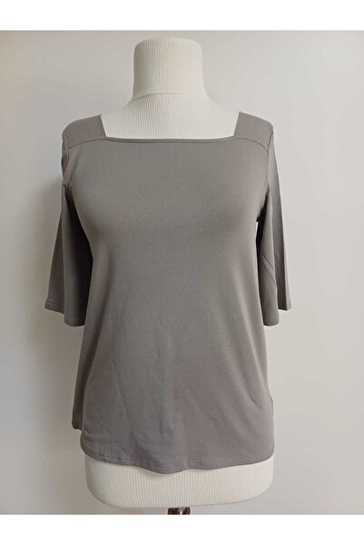 HALLHUBER Trend Alaçati Square Collar Double Sleeve Combed Modal Organic Fabric Lycra Bluz-T-Shirt