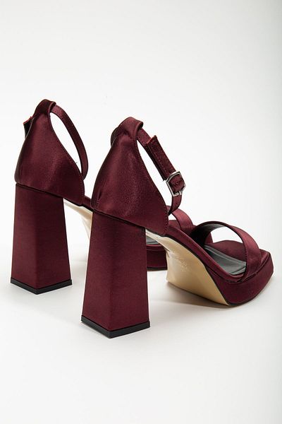 Hayalimdeki Ayakkabı Matilda Burgundy Satin - Platform Open Toe Thick Heel Shoes