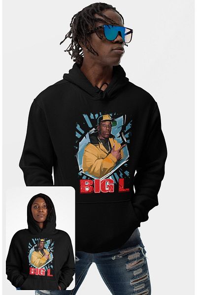 Fuddy Moda Oversize Big L Printed Hooded Sweatshirt, Unisex Rap Music Themed Hoodie