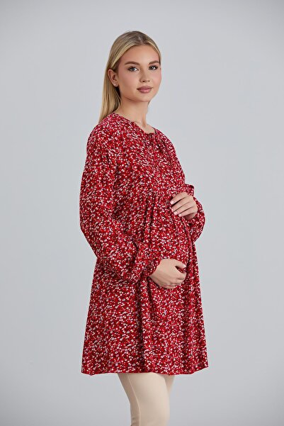 Işşıl IŞIL 4544 - Maternity Viscose Blouse and Tunic, Collar Crispy Flower Pattern, Tie-Up
