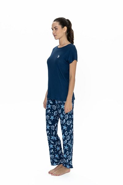 U.S. Polo Assn. يو اس بولو اسن. 20105 طقم بيجامة نسائي بأكمام قصيرة باللون الأزرق الداكن