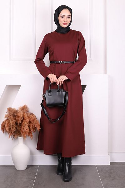 İmajButik Φόρεμα κατάδυσης με μπορντό ζώνη