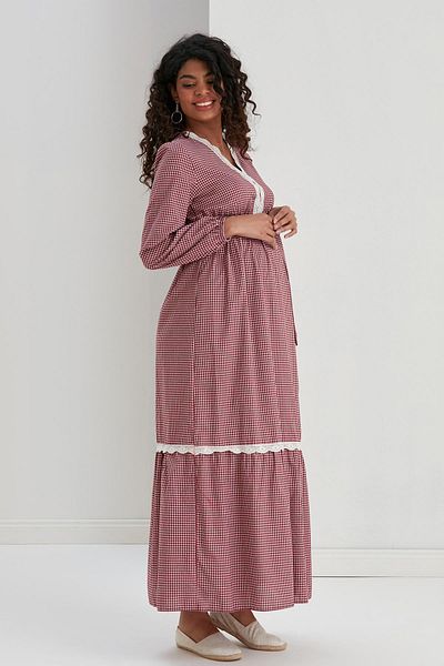 Işşıl M057-mini rochie maxi de maternitate din bumbac cu dantela patrata