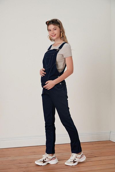 Işşıl 538-pipe Leg Comfortable Cut Blugi de maternitate flexibili Grădinar-salopetă