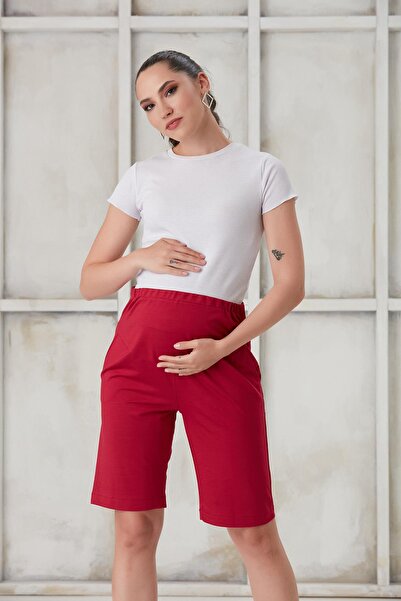 Işşıl 4440-Cotton Lycra Maternity Combed Cotton Shorts with Abdominal Band