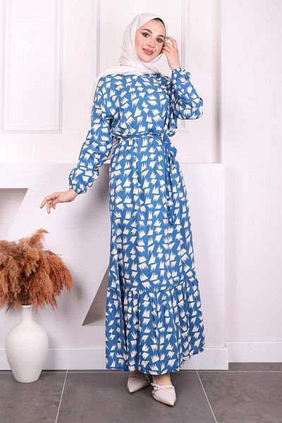 İmajButik Φόρεμα με μοτίβο Indigo με φούστα Viscon