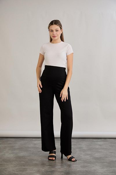 Işşıl Işşil 5060-Steel Knitted Flexible Wide Leg Maternity Combed Cotton Trousers