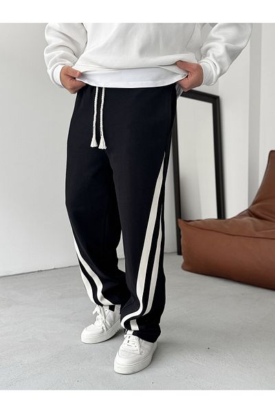 BYBASICMAN Black Oblique Stripe Pipe Leg Sweatpants Res-5142