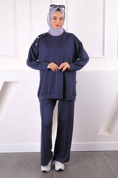 İmajButik Anthracite Buttoned Shoulder Tunic Trousers Modal Suit