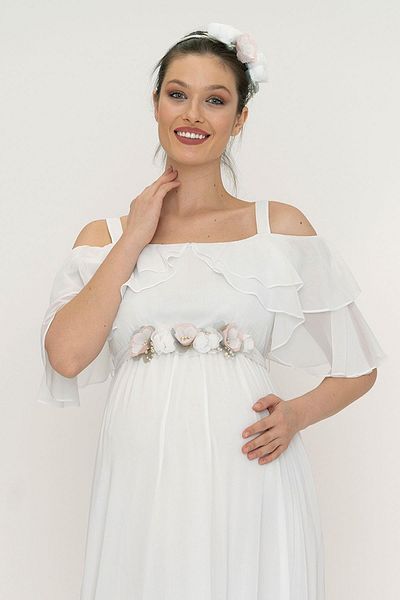 Işşıl 6021-baby Shower Flower Belt Maternity Evening Dress