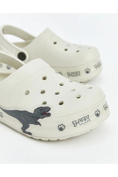 SHOUGO Beige Dinosaur Printed trex Boys Beach Sandals Slippers with non-slip soles