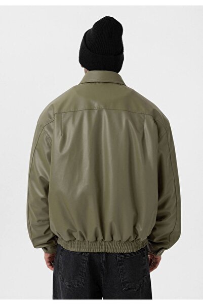 İLKCET MODA Vintage Unisex Χακί Μπουφάν με μανίκια με μπαλόνια