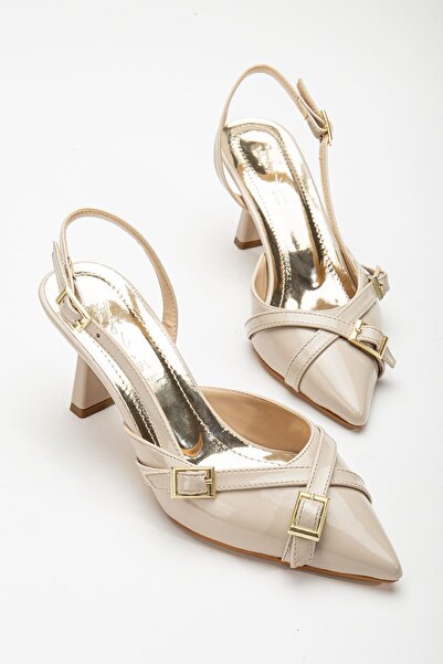 Hayalimdeki Ayakkabı ماري جين من الجلد باللون البيج - حذاء نسائي بكعب مفتوح م...