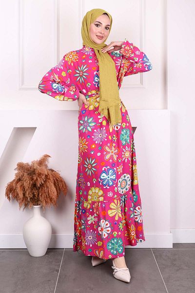 İmajButik Φούξια μοτίβο φούστα με στρώσεις Viscon φόρεμα