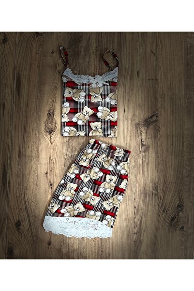 Dantel İşlemeli Ayıcıklı Şortlu Pijama Takımı
