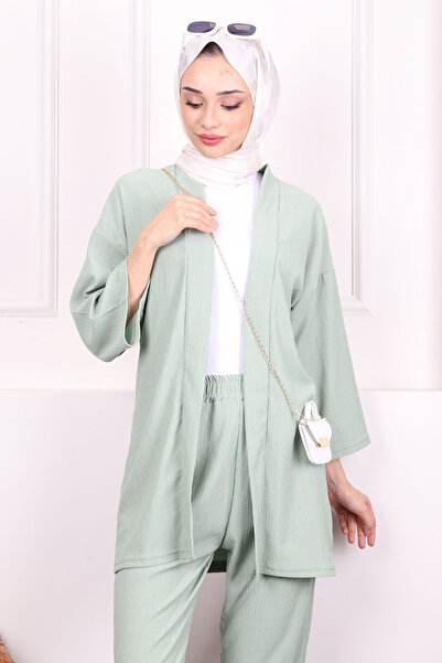 İmajButik Mint Green Wrap Kimono Pants Set
