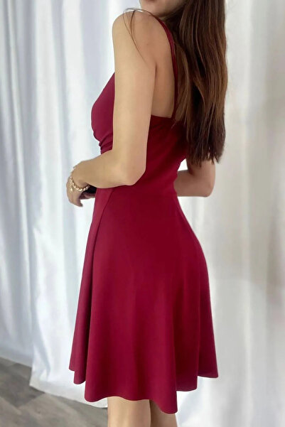 vuvutasarım New Season Thin Strap Double Breasted Collar Bell Cut Women's Burgundy Evening Dress 093