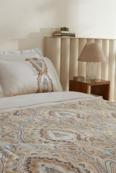 Karaca Home Satin Beige Lemy 100% Cotton Duvet Cover Set Double