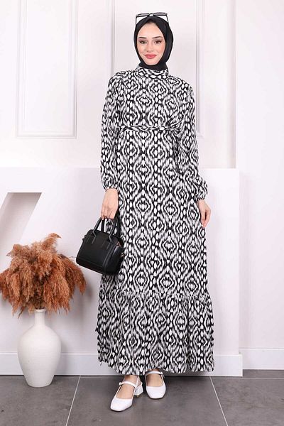 İmajButik Φούστα με γκρι σχέδιο Πλισέ φόρεμα Viscon