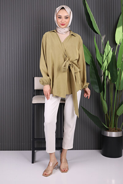 İmajButik Kimono cu cravată laterală verde ulei