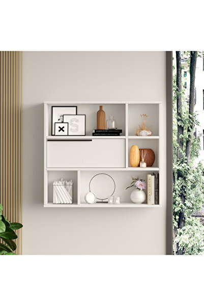 Robin Home Lidya Duvar Rafı Kitaplık Kapaklı Beyaz