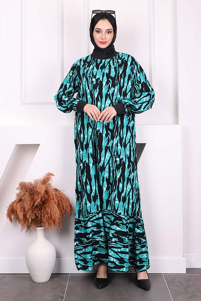 İmajButik Σμαραγδένια Πράσινη Φούστα με Σχέδιο Πολυεπίπεδο Φόρεμα Viscon