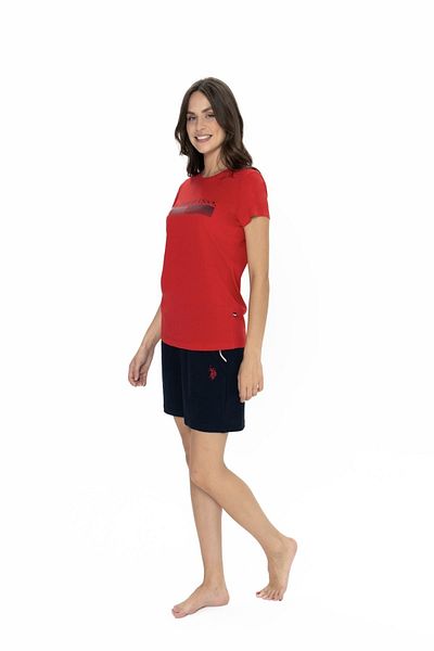 U.S. Polo Assn. U.S. Polo Assn. 20004 Women's Red Short Sleeve Round Neck Shorts Suit