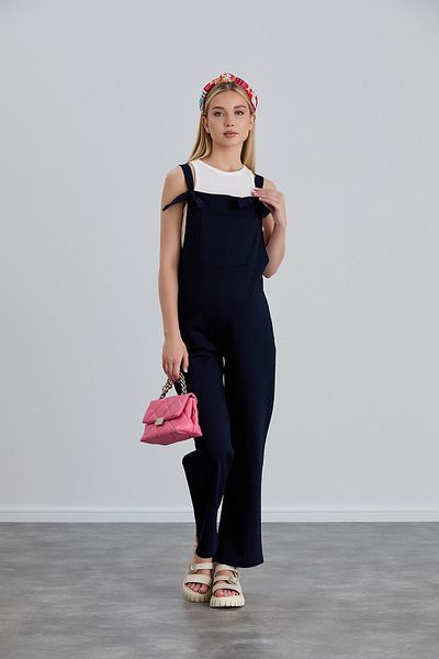 Işşıl IŞIL 4493 - Tie-Up Knee-Free Combed Cotton Jumpsuit for Pregnant and Gardener