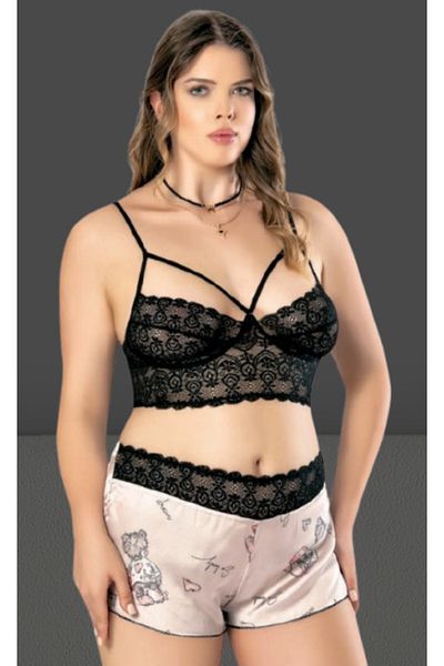 Cooqpoo White Xl-2Xl-3Xl-4Xl Size Black Drawstring Teddy Thin Strap Satin Nightgown Suit