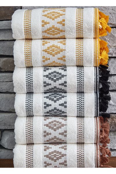 Dantela Kod-9030 50x90 Cotton Hand Towel Set - 6 Pieces Mixed