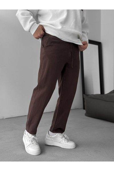 BYBASICMAN Brown Textured Basic Cotton Trousers Res-1077