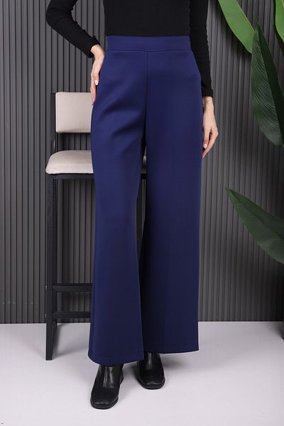İmajButik Navy Blue Wide Leg Scuba Trousers