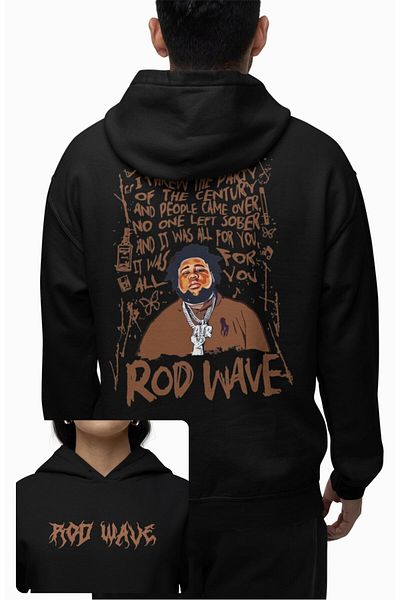 Fuddy Moda Oversize Rod Wave Back Printed Hooded Sweatshirt, Unisex Rapper Themed Hoodie