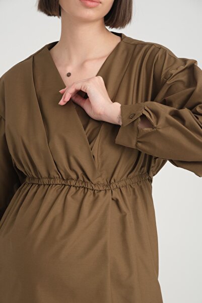 Işşıl IŞIL B109 - Maternity Cotton Blouse-Shirt, Double Breasted Collar and Breastfeeding Detail